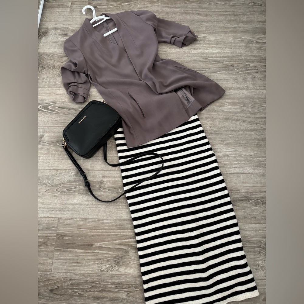 Zara Monochrome Striped Midi Skirt